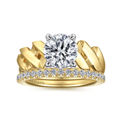 Joie - 14K White-Yellow Gold Twisted Diamond Engagement Ring