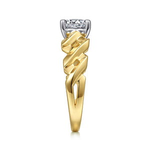 Joie - 14K White-Yellow Gold Twisted Diamond Engagement Ring