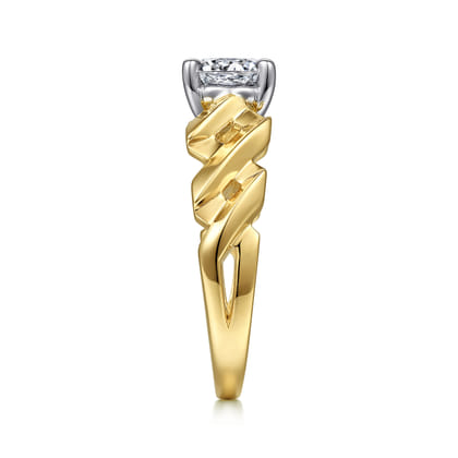 Joie - 14K White-Yellow Gold Twisted Diamond Engagement Ring