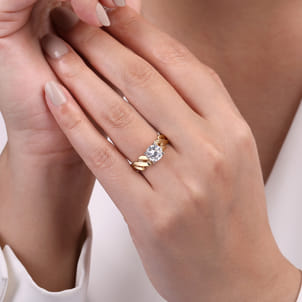 Joie - 14K White-Yellow Gold Twisted Diamond Engagement Ring