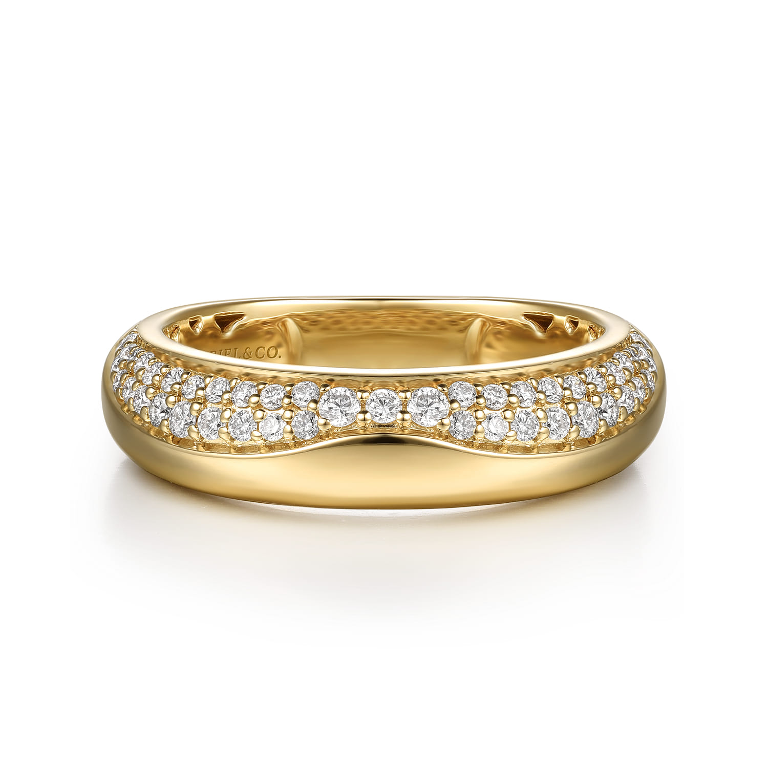 Straight Wedding Ring in 14k Yellow Gold with Round Natural Diamond at Gabriel & Co. - Shot 1