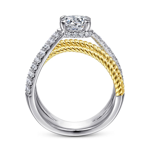 Joliet - 14K White-Yellow Gold Round Diamond Twisted Engagement Ring - 0.58 ct - Shot 2