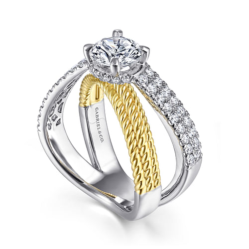 Joliet - 14K White-Yellow Gold Round Diamond Twisted Engagement Ring - 0.58 ct - Shot 3