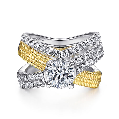 Joliet - 14K White-Yellow Gold Round Diamond Twisted Engagement Ring - 0.58 ct - Shot 4