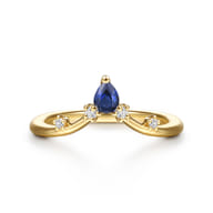 Jolly - 14K Yellow Gold Prong Set Pear Sapphire and Round Diamond Anniversary Band