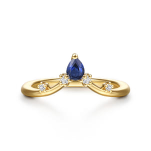 Jolly - 14K Yellow Gold Prong Set Pear Sapphire and Round Diamond Anniversary Band