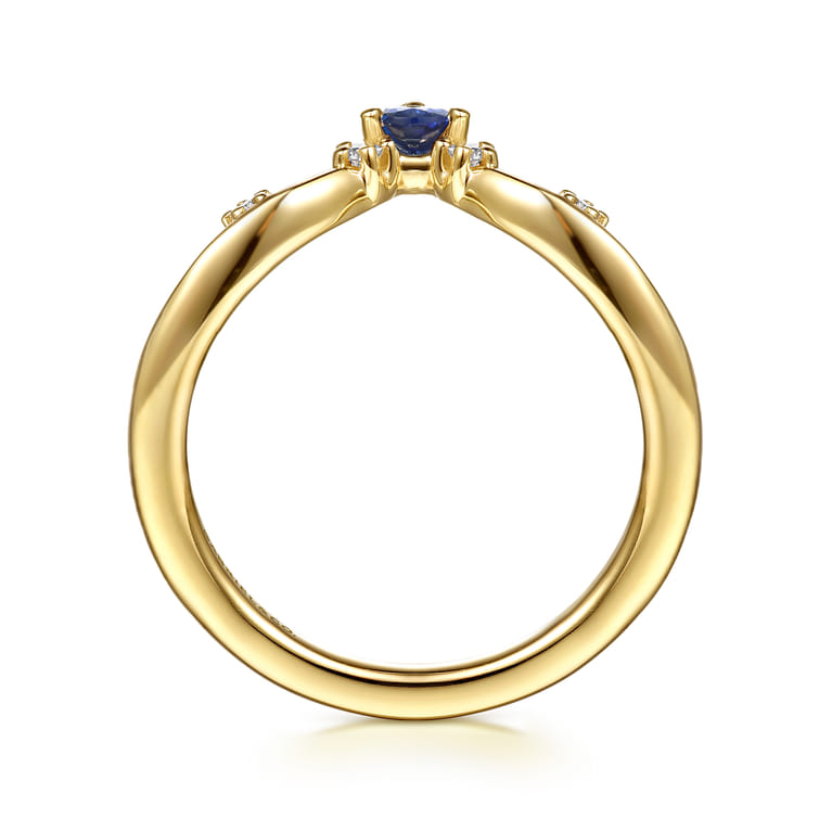 Curved Wedding Ring in 14k Yellow Gold with Pear Sapphire at Gabriel & Co. - Shot 2