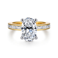 Jonah - 14K White-Yellow Gold Channel Set Baguette Oval Diamond Engagement Ring