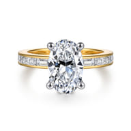 Jonah - 14K White-Yellow Gold Channel Set Baguette Oval Diamond Engagement Ring