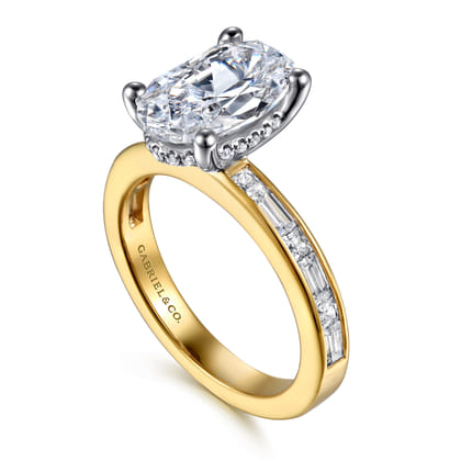 Jonah - 14K White-Yellow Gold Channel Set Baguette Oval Diamond Engagement Ring