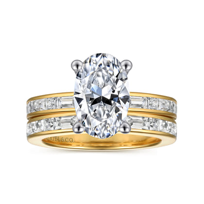 Jonah - 14K White-Yellow Gold Channel Set Baguette Oval Diamond Engagement Ring
