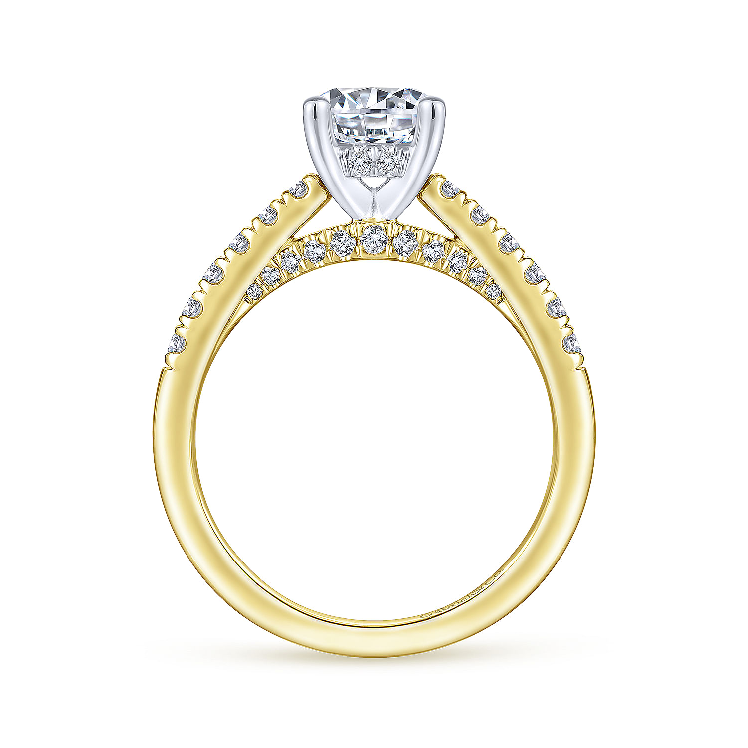 Jones - 14K White-Yellow Gold Round Diamond Engagement Ring - 0.4 ct - Shot 2