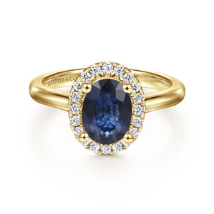 Jordana - 14K Yellow Gold Oval Halo Sapphire and Diamond Engagement Ring