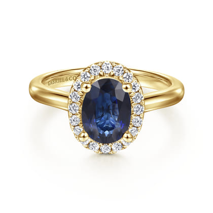 Jordana - 14K Yellow Gold Oval Halo Sapphire and Diamond Engagement Ring