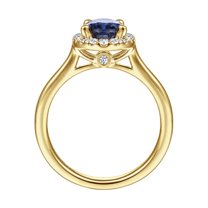 Jordana - 14K Yellow Gold Oval Halo Sapphire and Diamond Engagement Ring