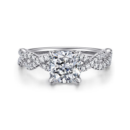 Josefina - 14K White Gold Twisted Cushion Cut Diamond Engagement Ring