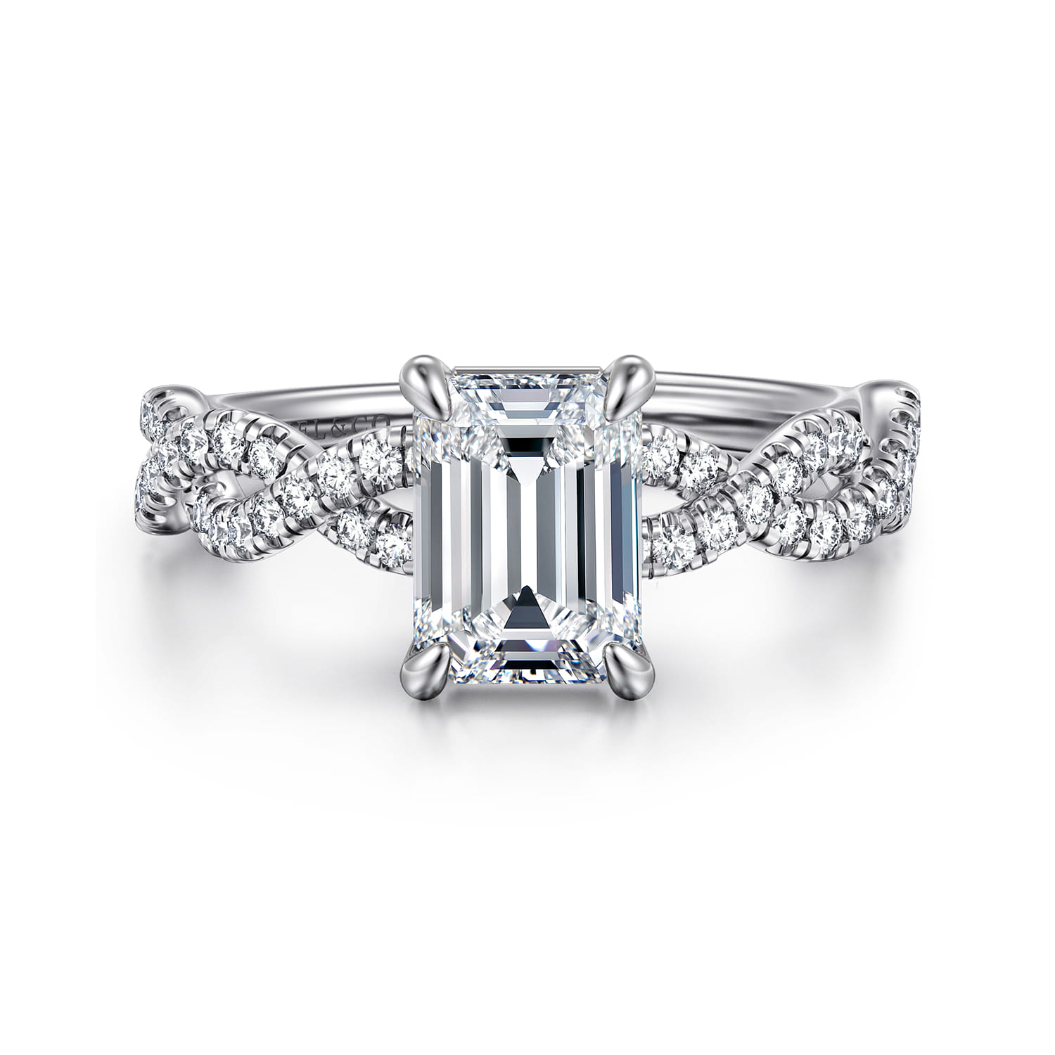 Josefina - 14K White Gold Twisted Emerald Cut Diamond Engagement Ring
