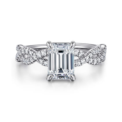 Josefina - 14K White Gold Twisted Emerald Cut Diamond Engagement Ring
