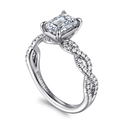 Josefina - 14K White Gold Twisted Emerald Cut Diamond Engagement Ring