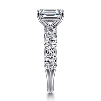 Josefina - 14K White Gold Twisted Emerald Cut Diamond Engagement Ring