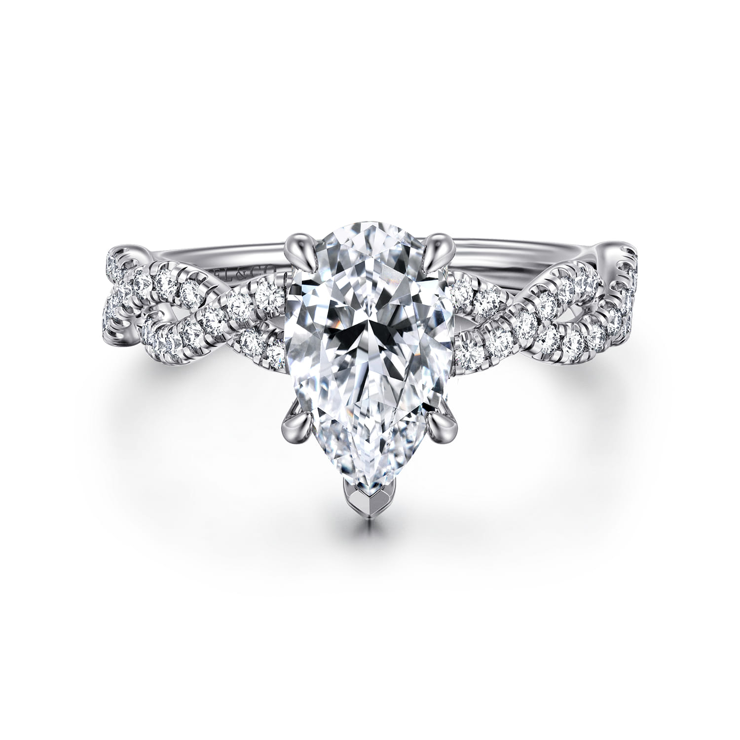 Josefina - 14K White Gold Twisted Pear Shape Diamond Engagement Ring