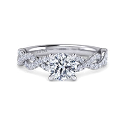 14K White Gold Twisted Round Diamond Engagement Ring
