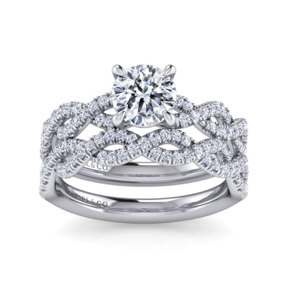 Josefina - 14K White Gold Twisted Round Diamond Engagement Ring
