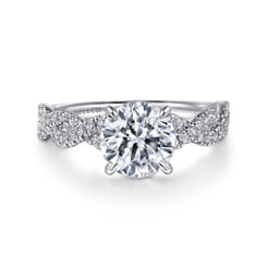14K White Gold Twisted Round Diamond Engagement Ring