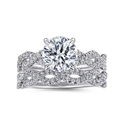 Josefina - 14K White Gold Twisted Round Diamond Engagement Ring