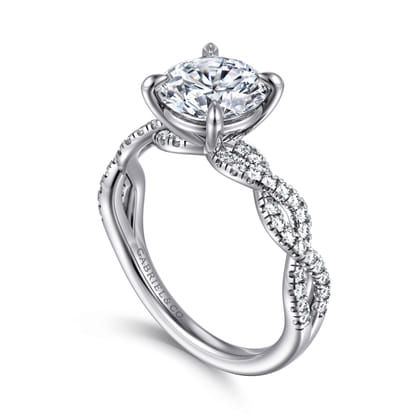 Josefina - 14K White Gold Twisted Round Diamond Engagement Ring