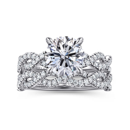 Josefina - 14K White Gold Twisted Round Diamond Engagement Ring