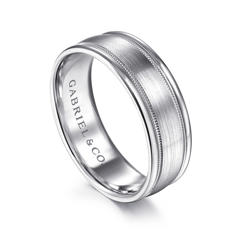 Joseph - 14K White Gold 7mm - Men's Wedding Band in Satin Finish - Shot 3