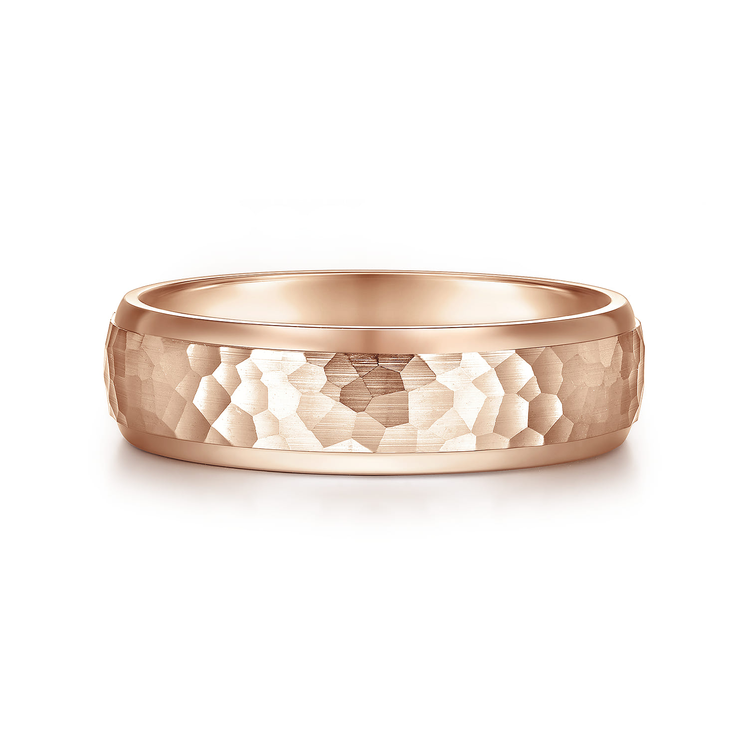 Joshua - 14K Rose Gold 6mm - Hammered Finish Men's Wedding Band - Shot 1