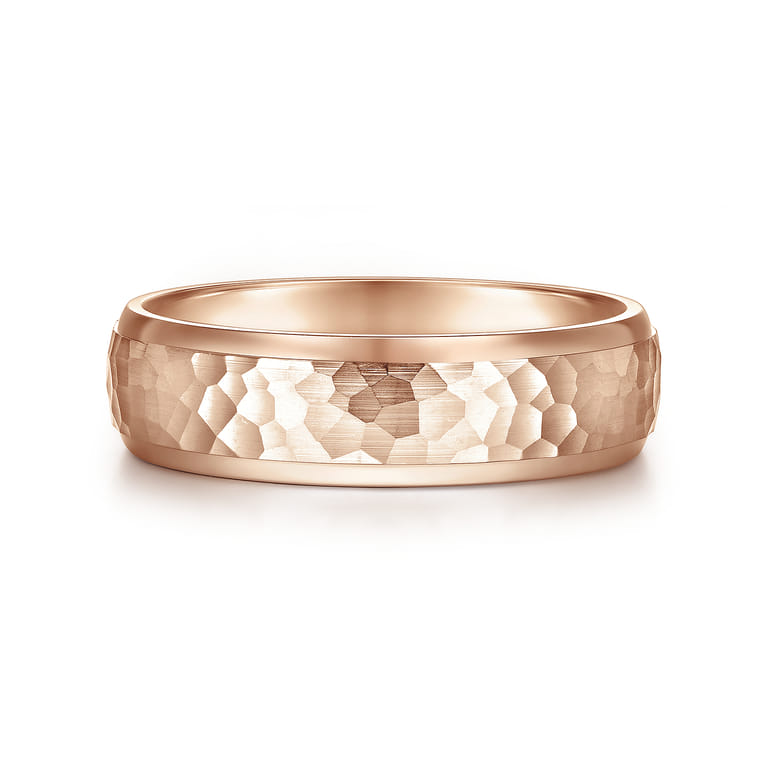 Joshua - 14K Rose Gold 6mm - Hammered Finish Men's Wedding Band - Shot 1