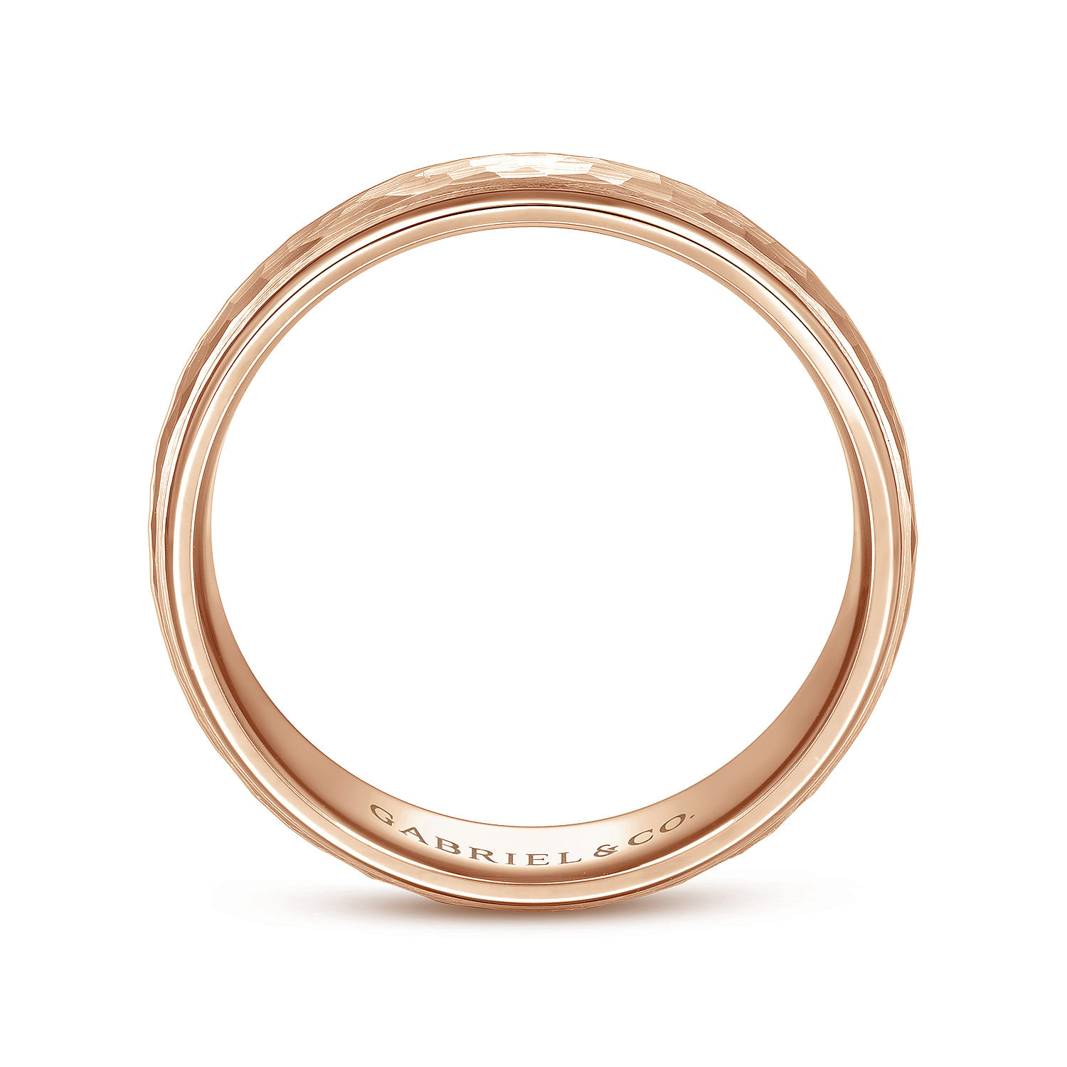 Joshua - 14K Rose Gold 6mm - Hammered Finish Men's Wedding Band - Shot 2