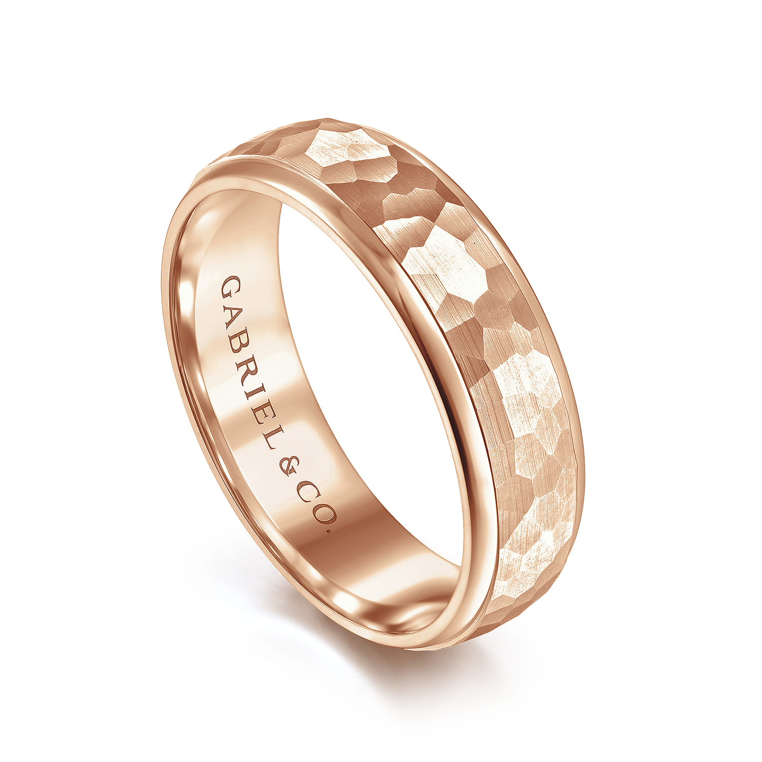 Joshua - 14K Rose Gold 6mm - Hammered Finish Men's Wedding Band - Shot 3