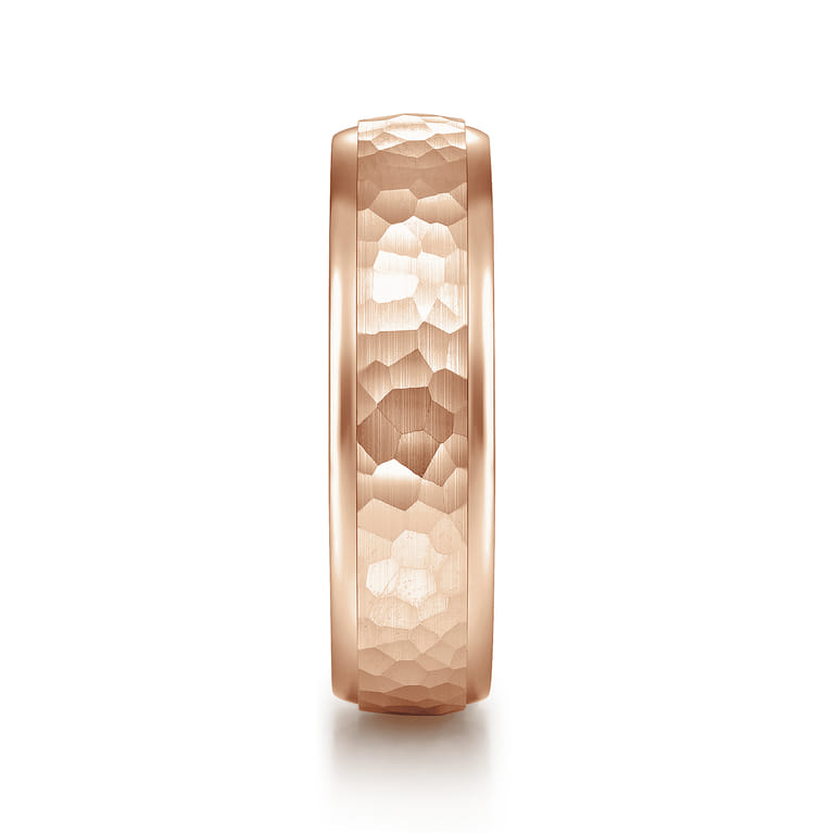 Joshua - 14K Rose Gold 6mm - Hammered Finish Men's Wedding Band - Shot 4