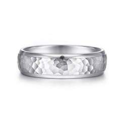 14K White Gold 6mm - Hammered Finish Men's Wedding Band 