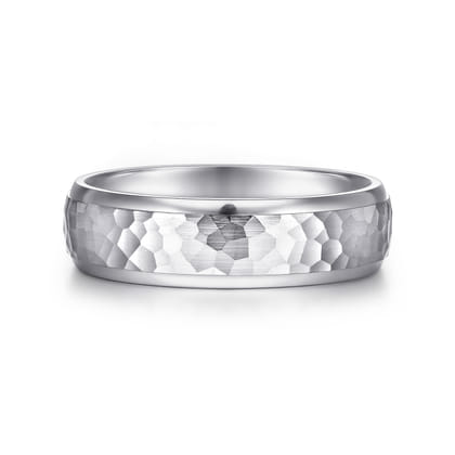 Joshua - 14K White Gold 6mm - Hammered Finish Men's Wedding Band