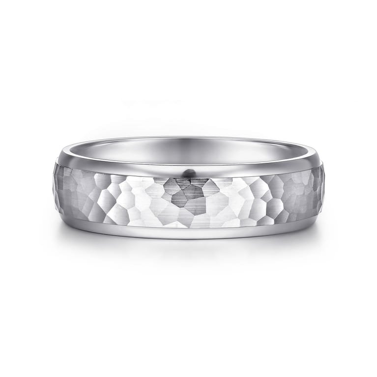 Joshua - 14K White Gold 6mm - Hammered Finish Men's Wedding Band - Shot 1
