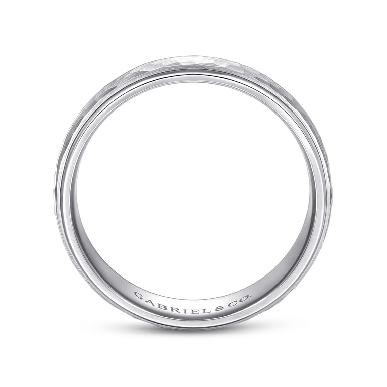 Joshua - 14K White Gold 6mm - Hammered Finish Men's Wedding Band - Shot 2
