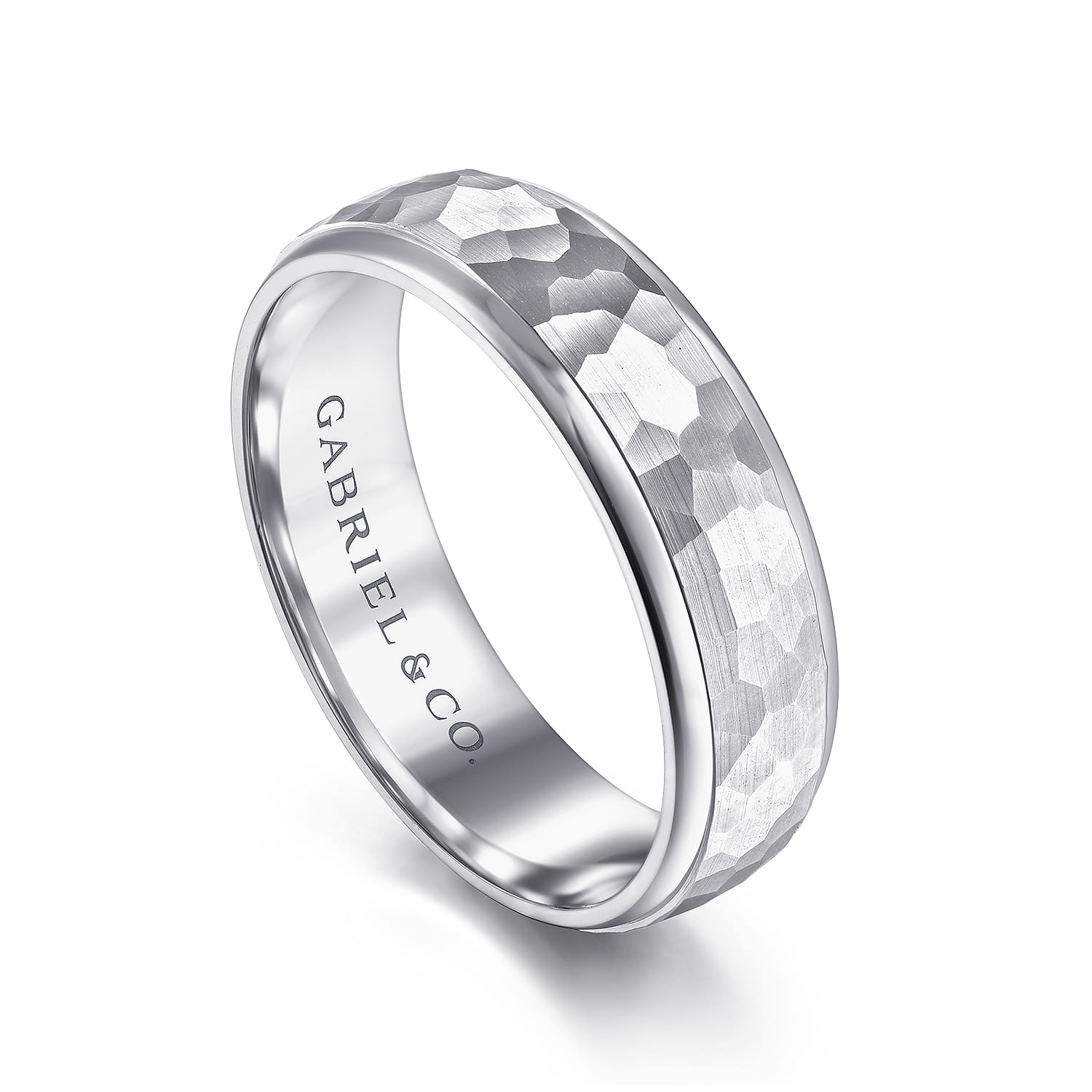 Joshua - 14K White Gold 6mm - Hammered Finish Men's Wedding Band