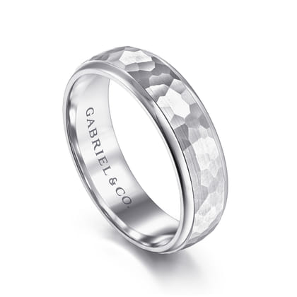 Joshua - 14K White Gold 6mm - Hammered Finish Men's Wedding Band