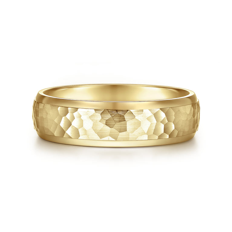 Joshua - 14K Yellow Gold 6mm - Hammered Finish Men's Wedding Band - Shot 1