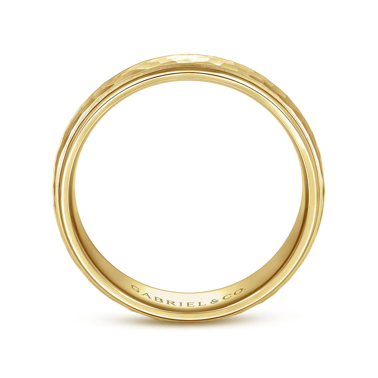 Joshua - 14K Yellow Gold 6mm - Hammered Finish Men's Wedding Band - Shot 2