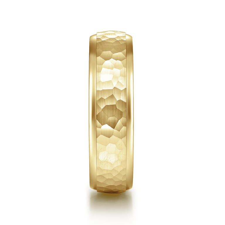 Joshua - 14K Yellow Gold 6mm - Hammered Finish Men's Wedding Band - Shot 4