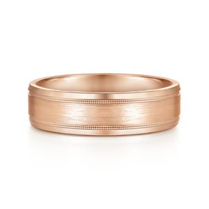 Josiah - 14K Rose Gold 6mm - Satin Polish Center and Milgrain Edge Men's Wedding Band