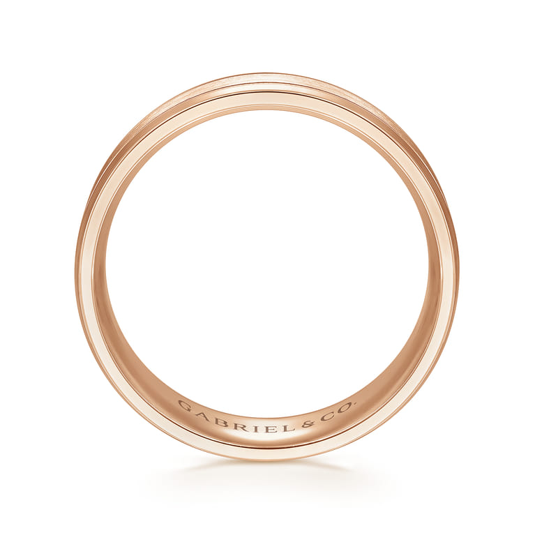 Josiah - 14K Rose Gold 6mm - Satin Polish Center and Milgrain Edge Men's Wedding Band - Shot 2