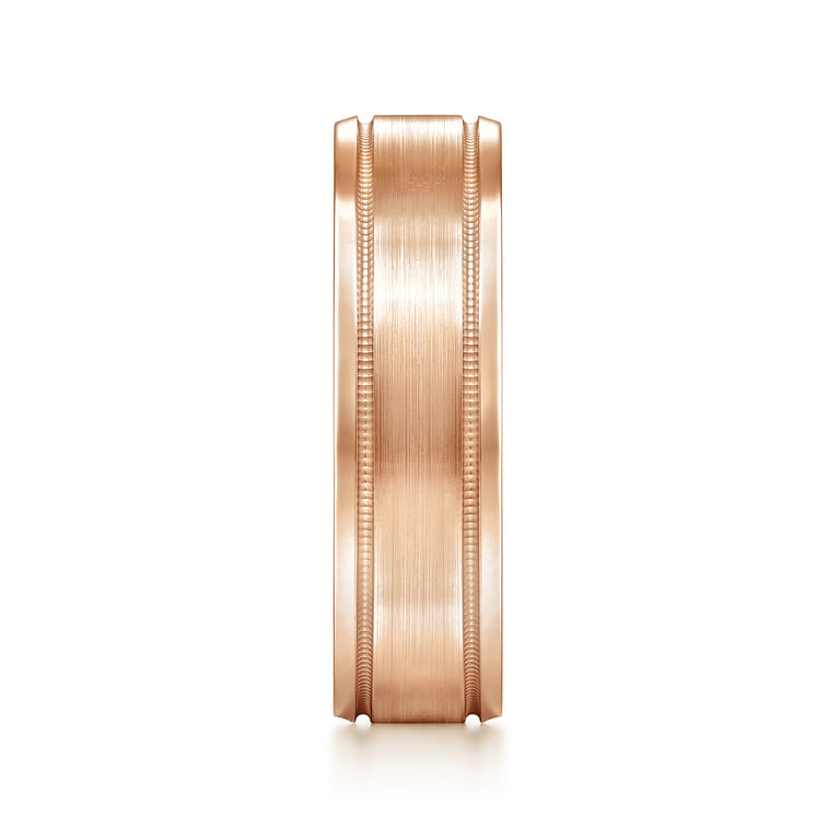 Josiah - 14K Rose Gold 6mm - Satin Polish Center and Milgrain Edge Men's Wedding Band - Shot 4