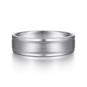 Josiah - 14K White Gold 6mm - Satin Polish Center and Milgrain Edge Men's Wedding Band